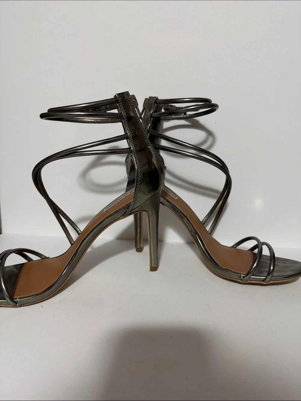 Steve Madden Metallic Gunmetal Strappy High Heel Sandals